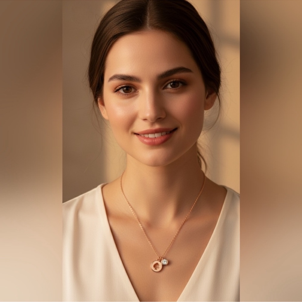 Kate Spade Spot The Spade Necklace Rose Gold Tome With Rhinestone Accent
